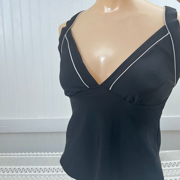 Caribbean Joe Black Tankini Top with White Trim and Criss-Cross Straps Swim - Picture 1 of 9